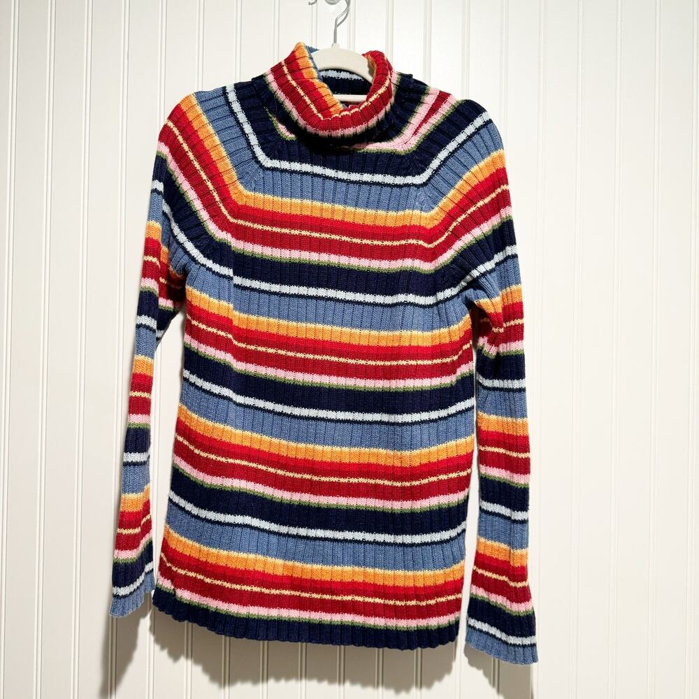 Motherhood Maternity 90s Colorful Striped Turtlneck Sweater Size Large